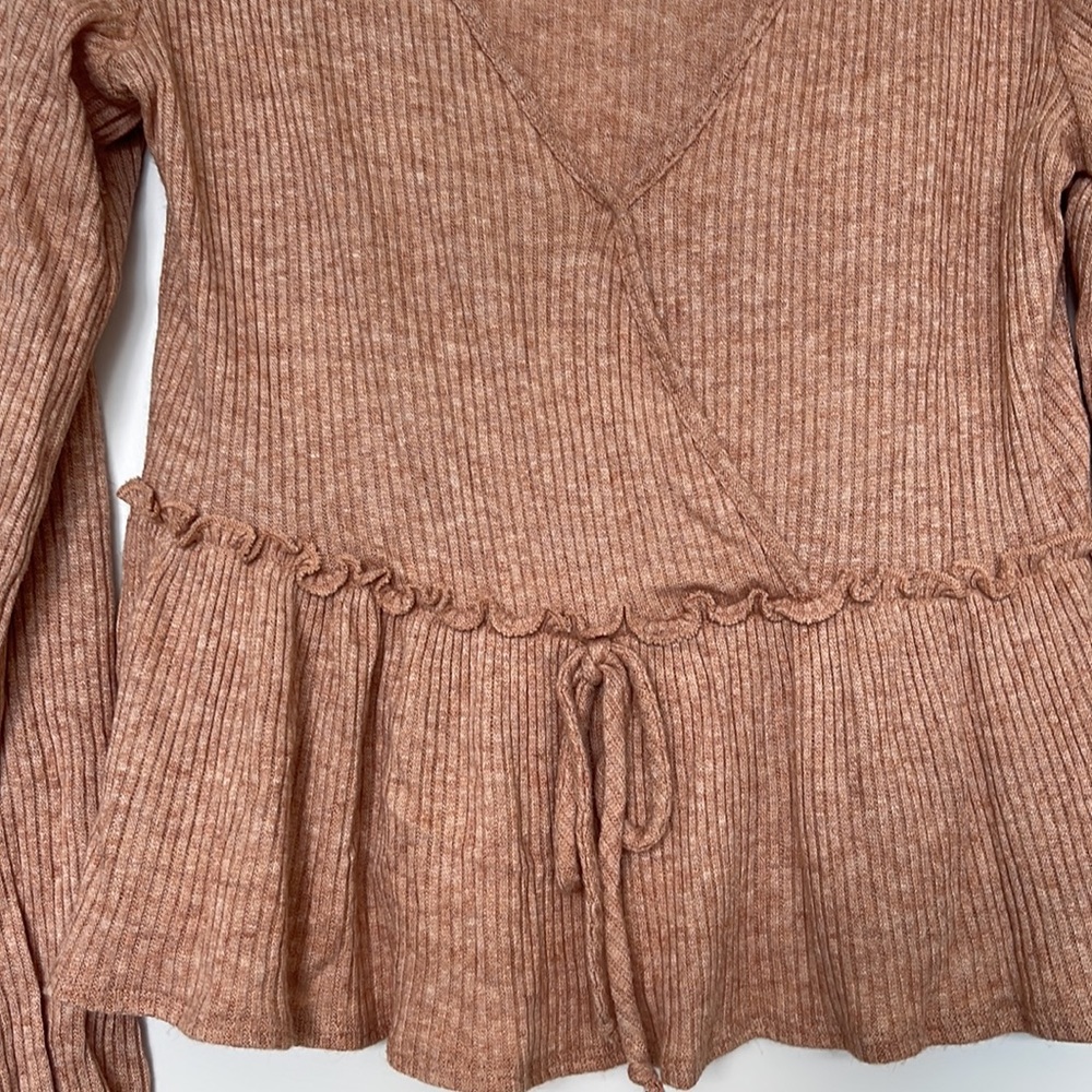 Pink Lily Long Sleeve Ribbed Wrap Top - Picture 4 of 6